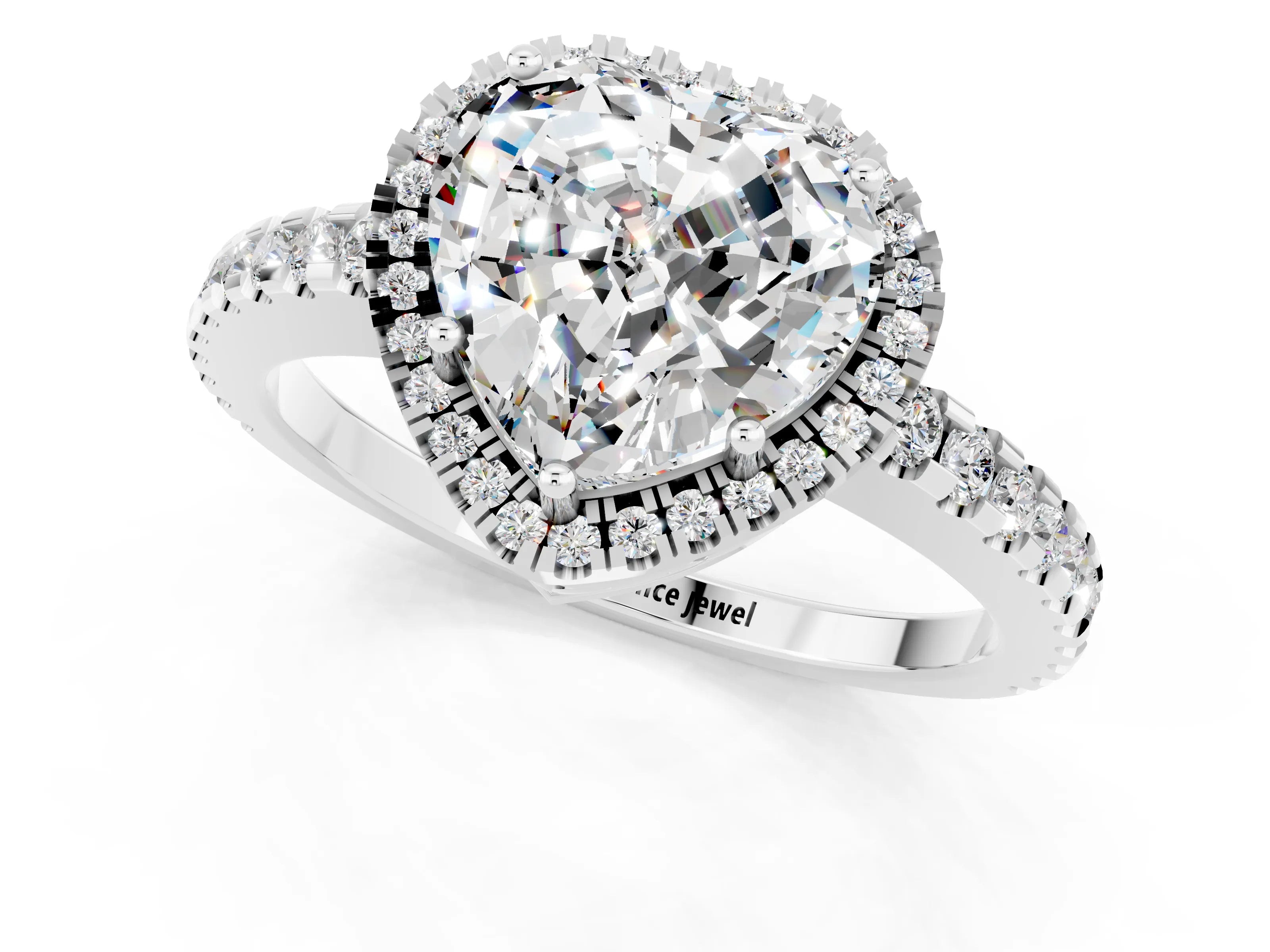 White gold Heart Cut Moissanite Halo Engagement Ring with Pavé Band and Prong Setting_13