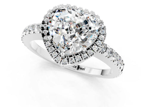 White gold Heart Cut Moissanite Halo Engagement Ring with Pavé Band and Prong Setting_13