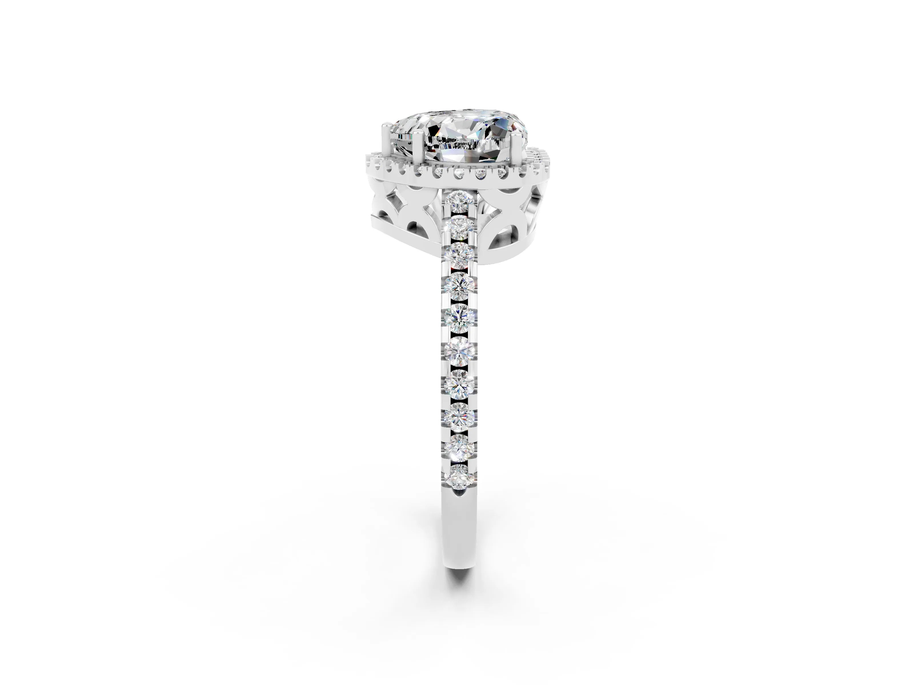 White gold Heart Cut Moissanite Halo Engagement Ring with Pavé Band and Prong Setting_14