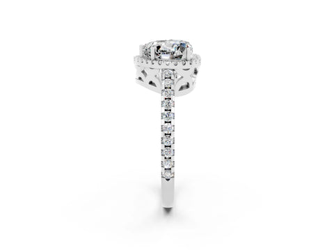 White gold Heart Cut Moissanite Halo Engagement Ring with Pavé Band and Prong Setting_14