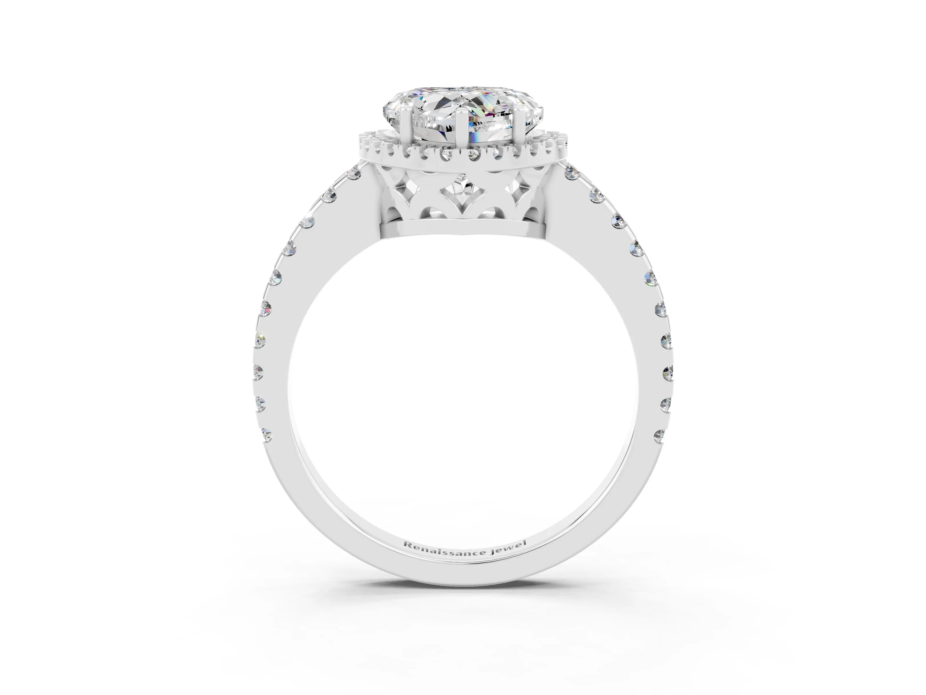 White gold Heart Cut Moissanite Halo Engagement Ring with Pavé Band and Prong Setting_15