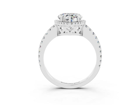 White gold Heart Cut Moissanite Halo Engagement Ring with Pavé Band and Prong Setting_15