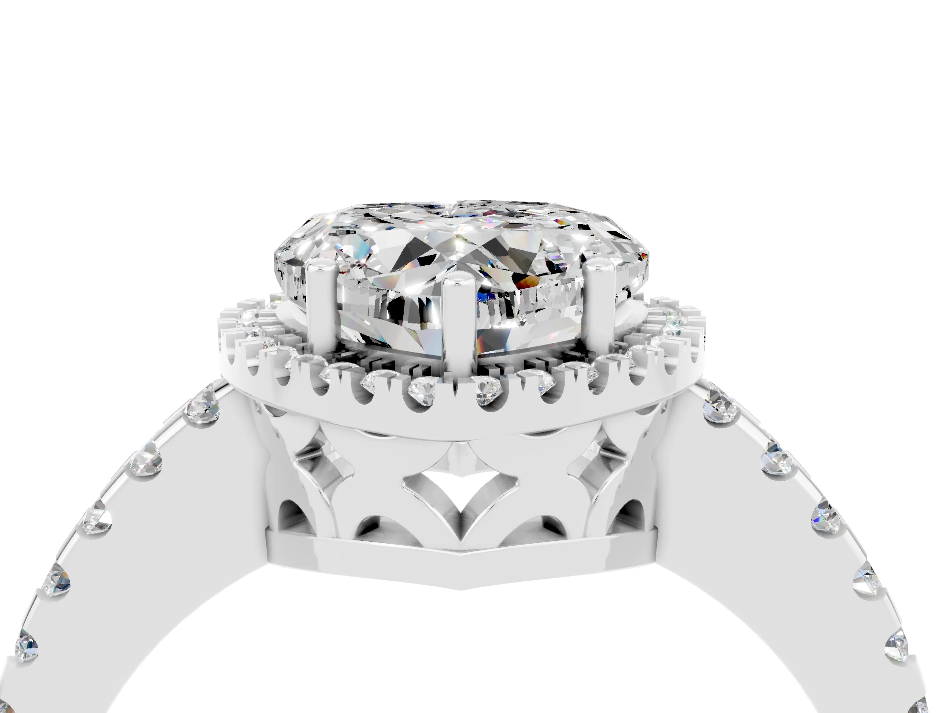 White gold Heart Cut Moissanite Halo Engagement Ring with Pavé Band and Prong Setting_16