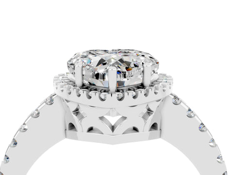 White gold Heart Cut Moissanite Halo Engagement Ring with Pavé Band and Prong Setting_16