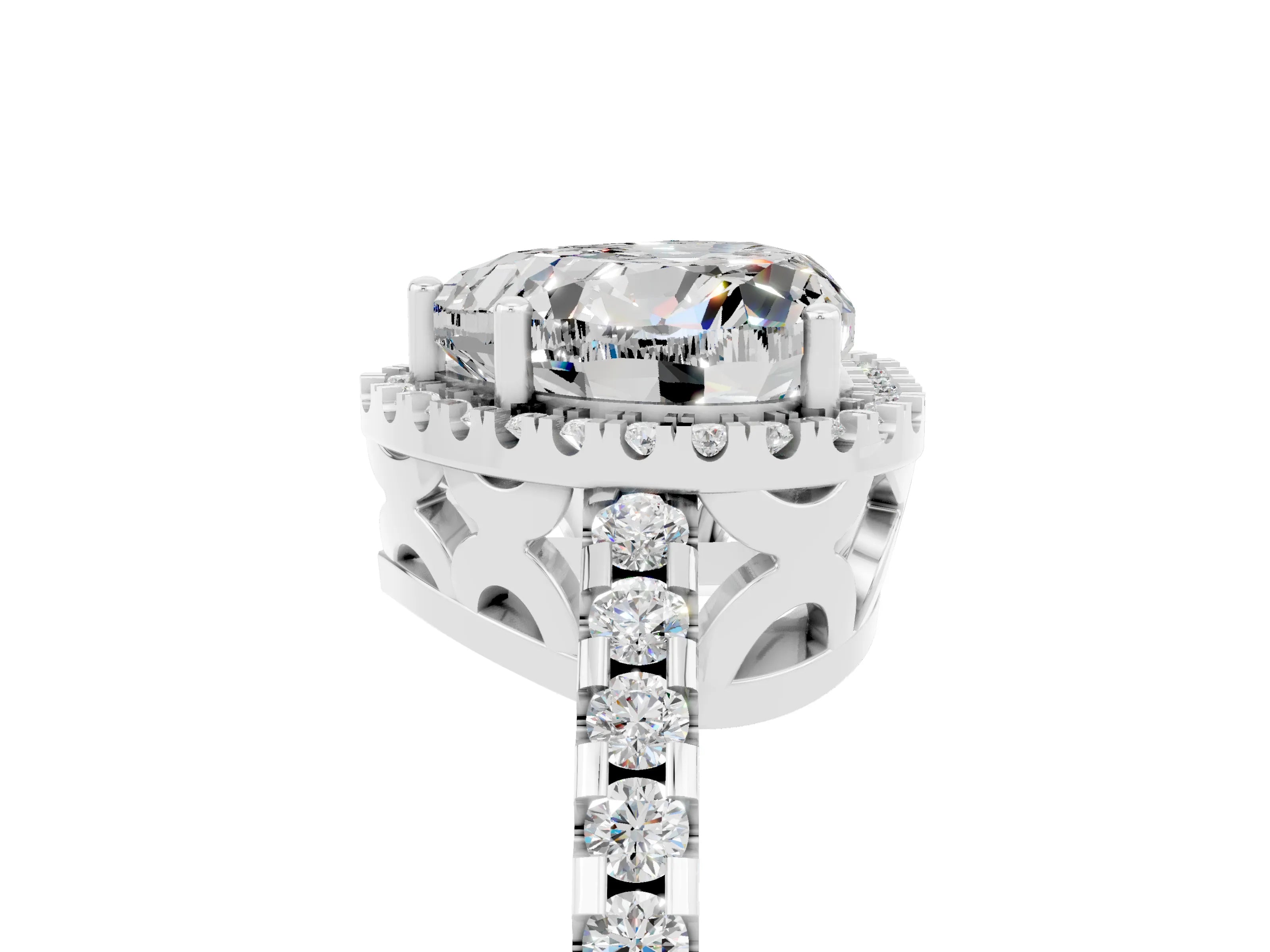 White gold Heart Cut Moissanite Halo Engagement Ring with Pavé Band and Prong Setting_17