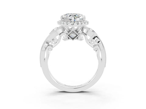 White gold Heart Cut Moissanite Halo Ring with Milgrain Pavé Band and Four-Prong Setting_15