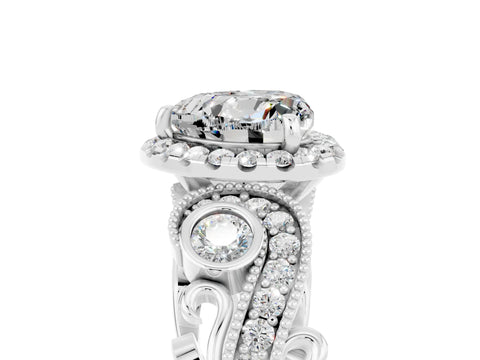 White gold Heart Cut Moissanite Halo Ring with Milgrain Pavé Band and Four-Prong Setting_17