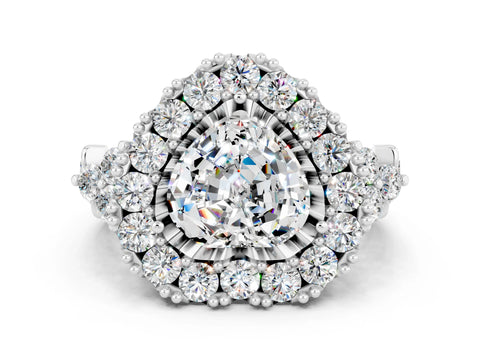 White gold Heart Cut Moissanite Halo Ring with Pavé Band and Four-Prong Setting_12