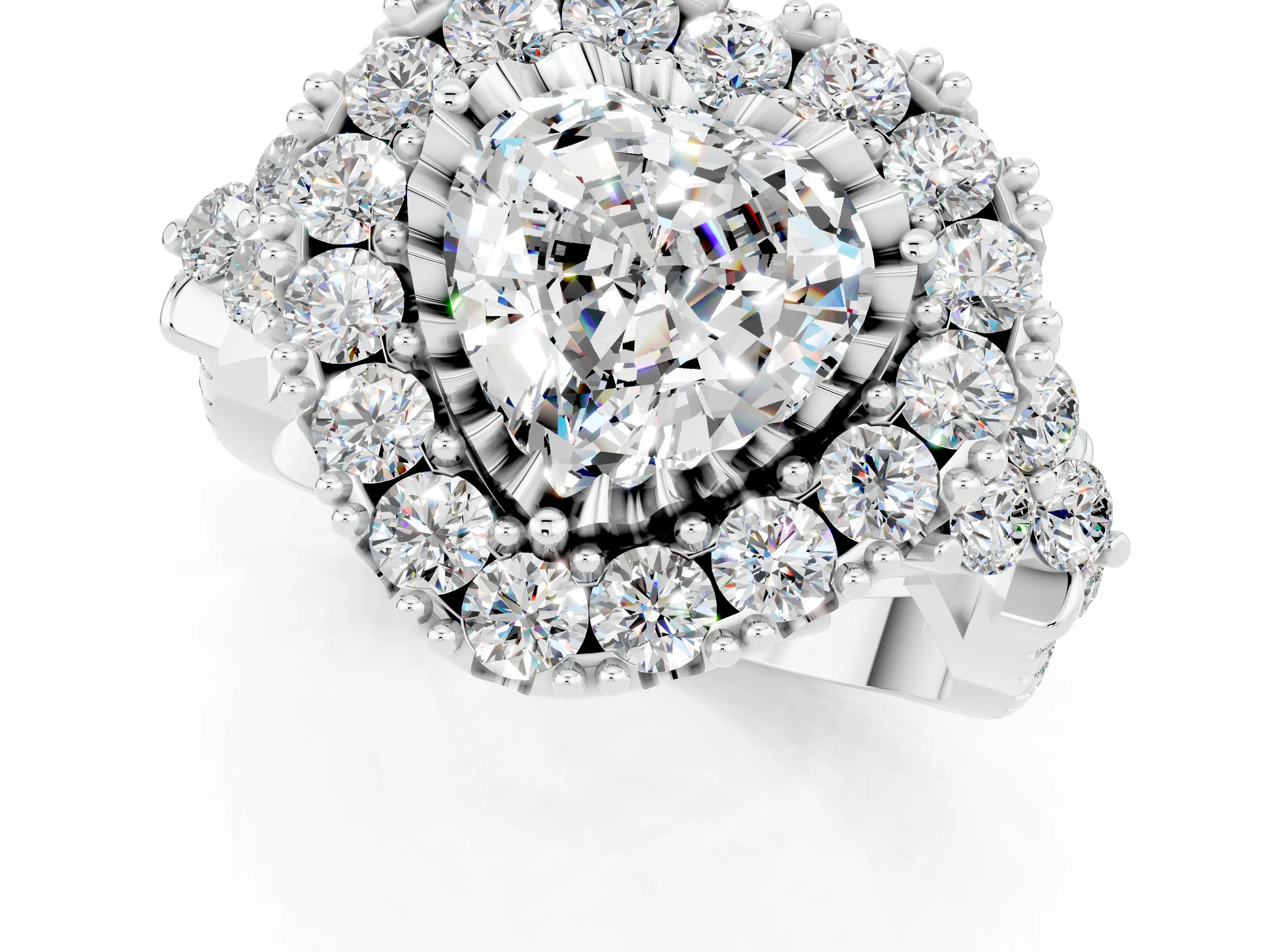 White gold Heart Cut Moissanite Halo Ring with Pavé Band and Four-Prong Setting_13