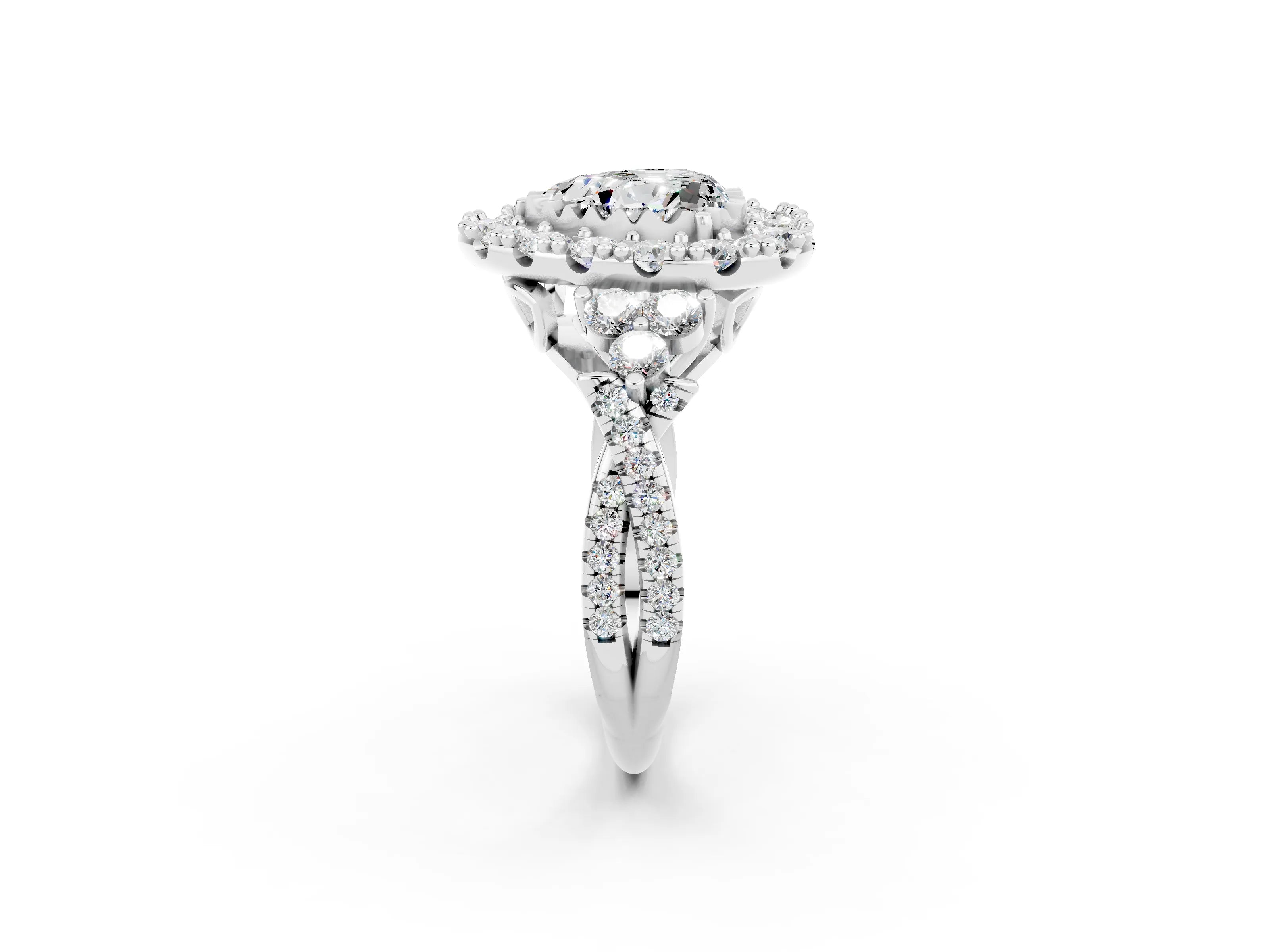 White gold Heart Cut Moissanite Halo Ring with Pavé Band and Four-Prong Setting_14