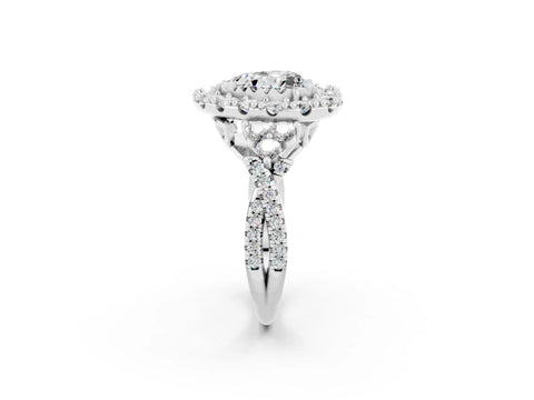 White gold Heart Cut Moissanite Halo Ring with Pavé Band and Four-Prong Setting_14