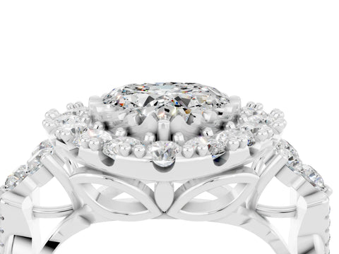 White gold Heart Cut Moissanite Halo Ring with Pavé Band and Four-Prong Setting_16