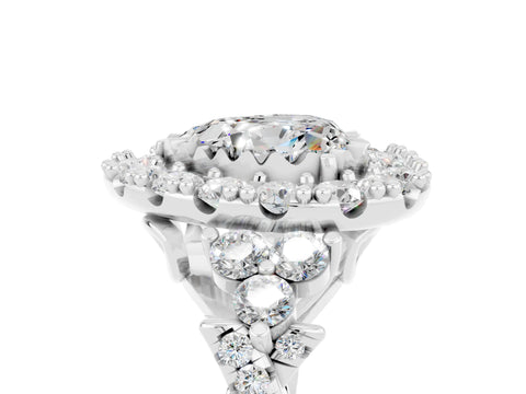 White gold Heart Cut Moissanite Halo Ring with Pavé Band and Four-Prong Setting_17