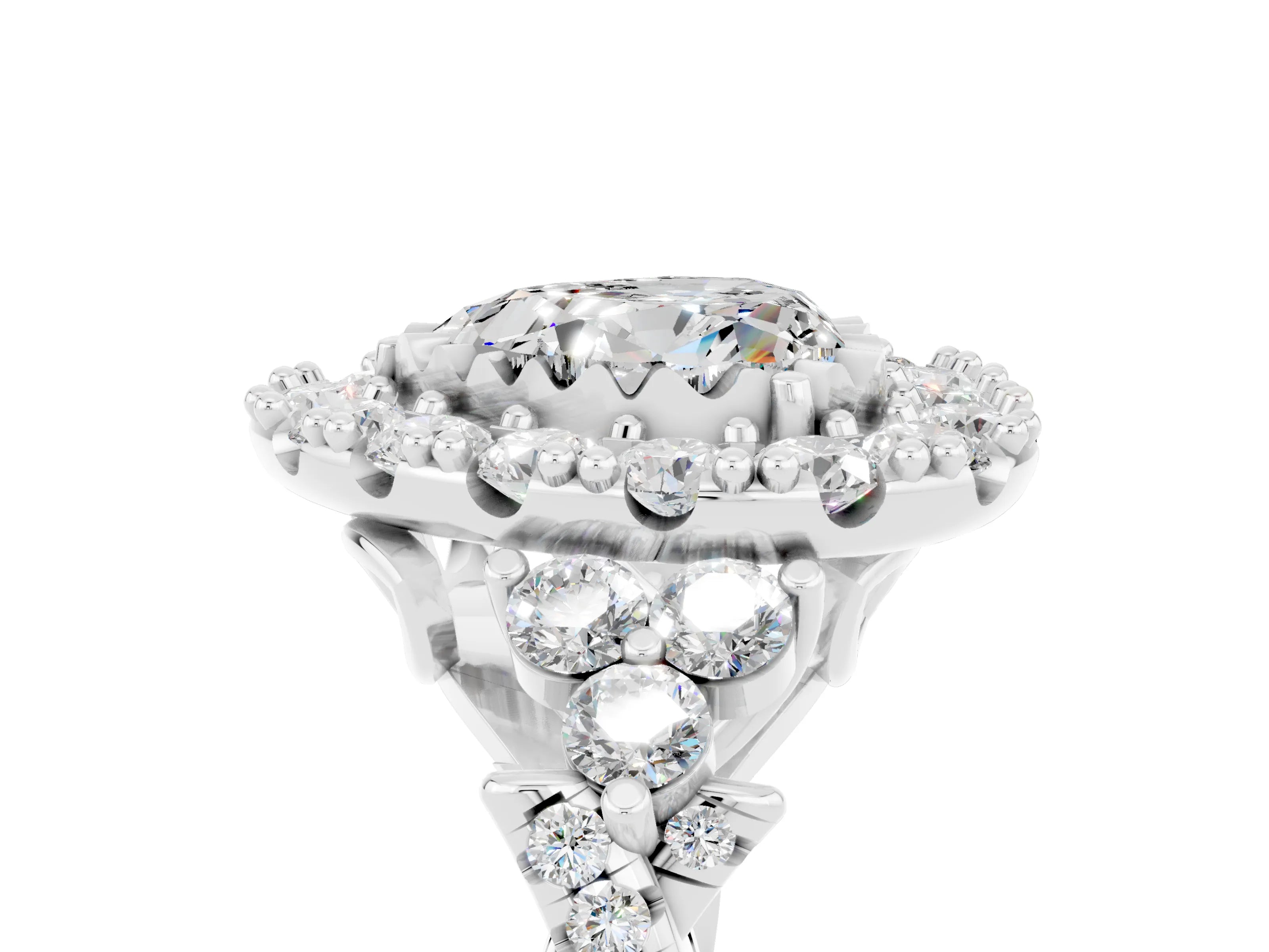 White gold Heart Cut Moissanite Halo Ring with Pavé Band and Four-Prong Setting_17