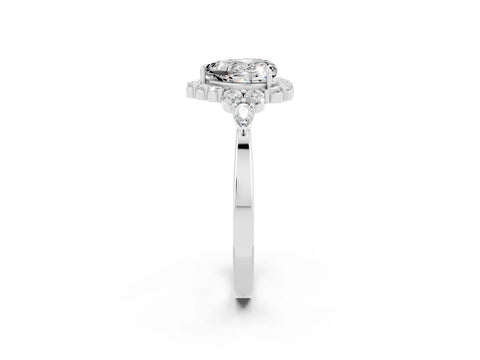 White gold Heart Cut Moissanite Halo Ring with Pear Side Stones and Prong Setting_26