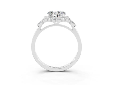 White gold Heart Cut Moissanite Halo Ring with Pear Side Stones and Prong Setting_27