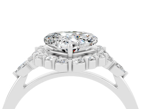 White gold Heart Cut Moissanite Halo Ring with Pear Side Stones and Prong Setting_28