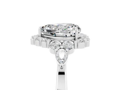 White gold Heart Cut Moissanite Halo Ring with Pear Side Stones and Prong Setting_29