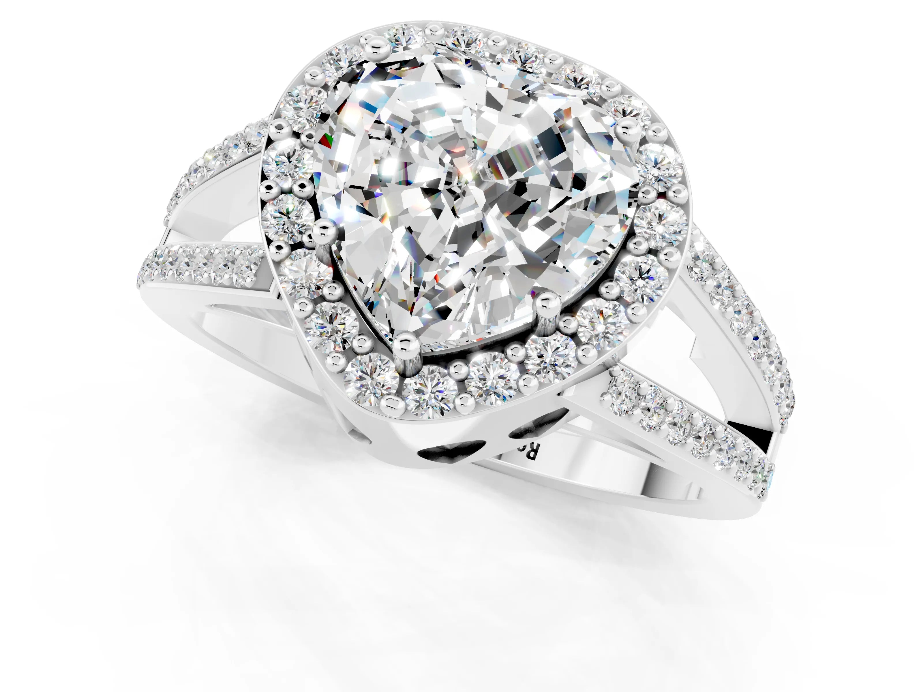 White gold Heart Cut Moissanite Halo Ring with Split Shank U-Prong Band and Four-Prong Setting_1