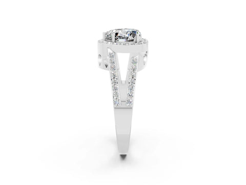 White gold Heart Cut Moissanite Halo Ring with Split Shank U-Prong Band and Four-Prong Setting_2