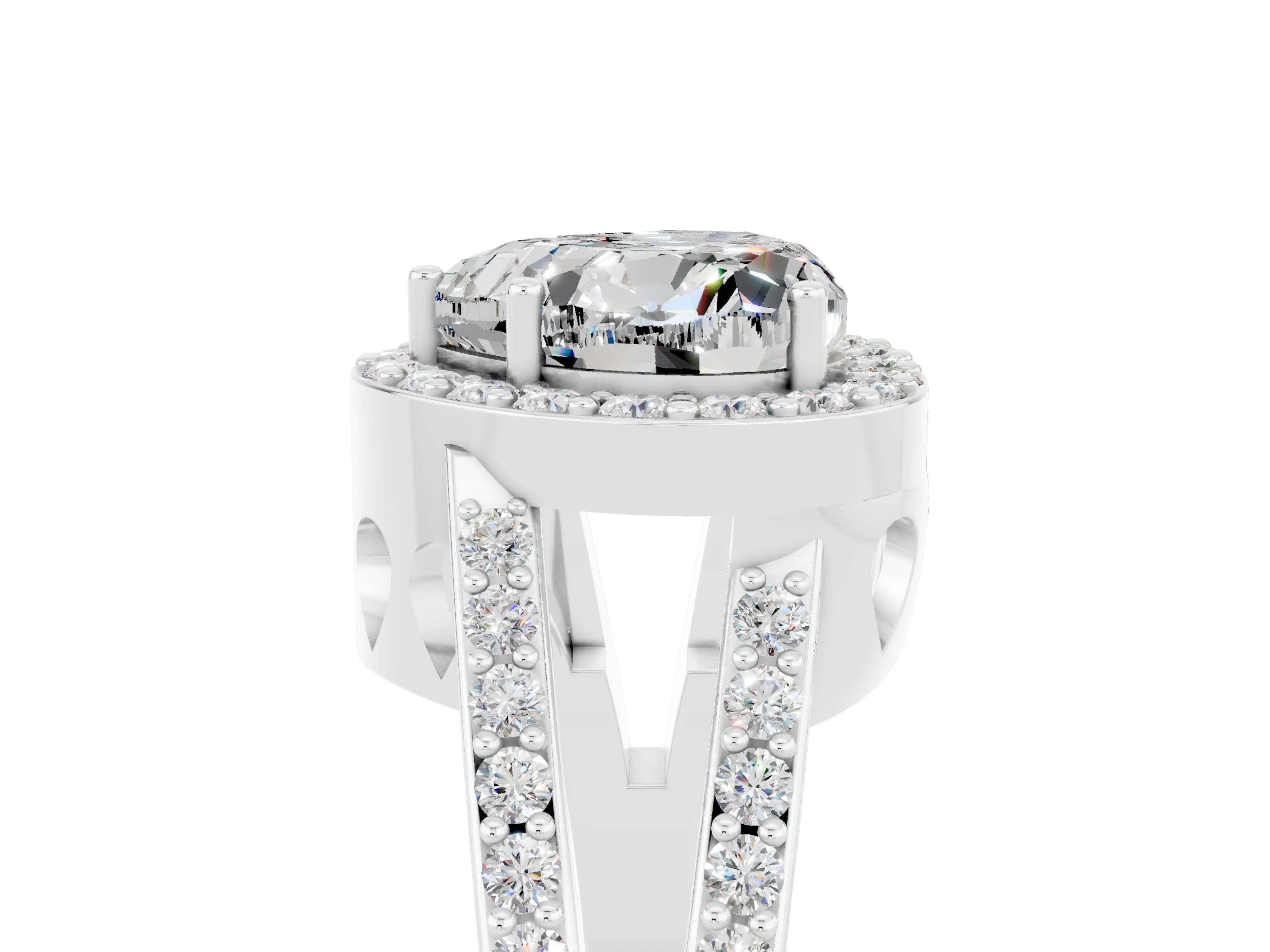 White gold Heart Cut Moissanite Halo Ring with Split Shank U-Prong Band and Four-Prong Setting_5