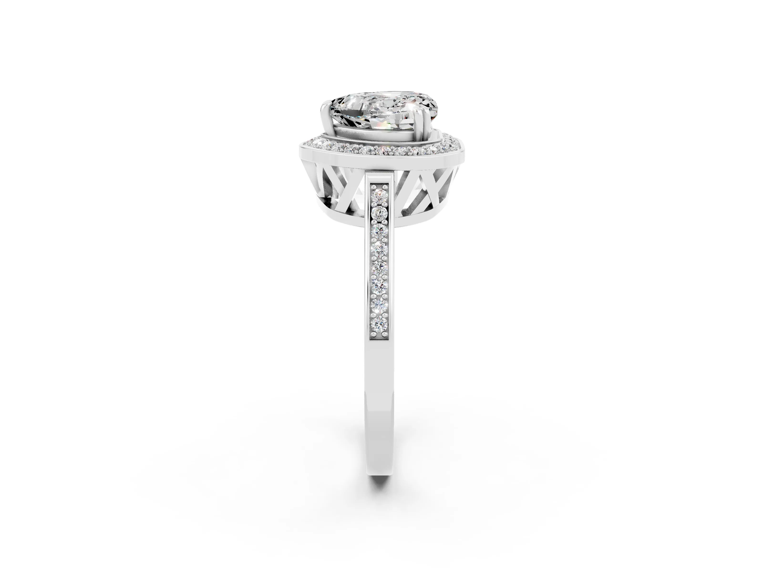 White gold Heart Cut Moissanite Halo Ring with Split Shank and Four-Prong Setting_13