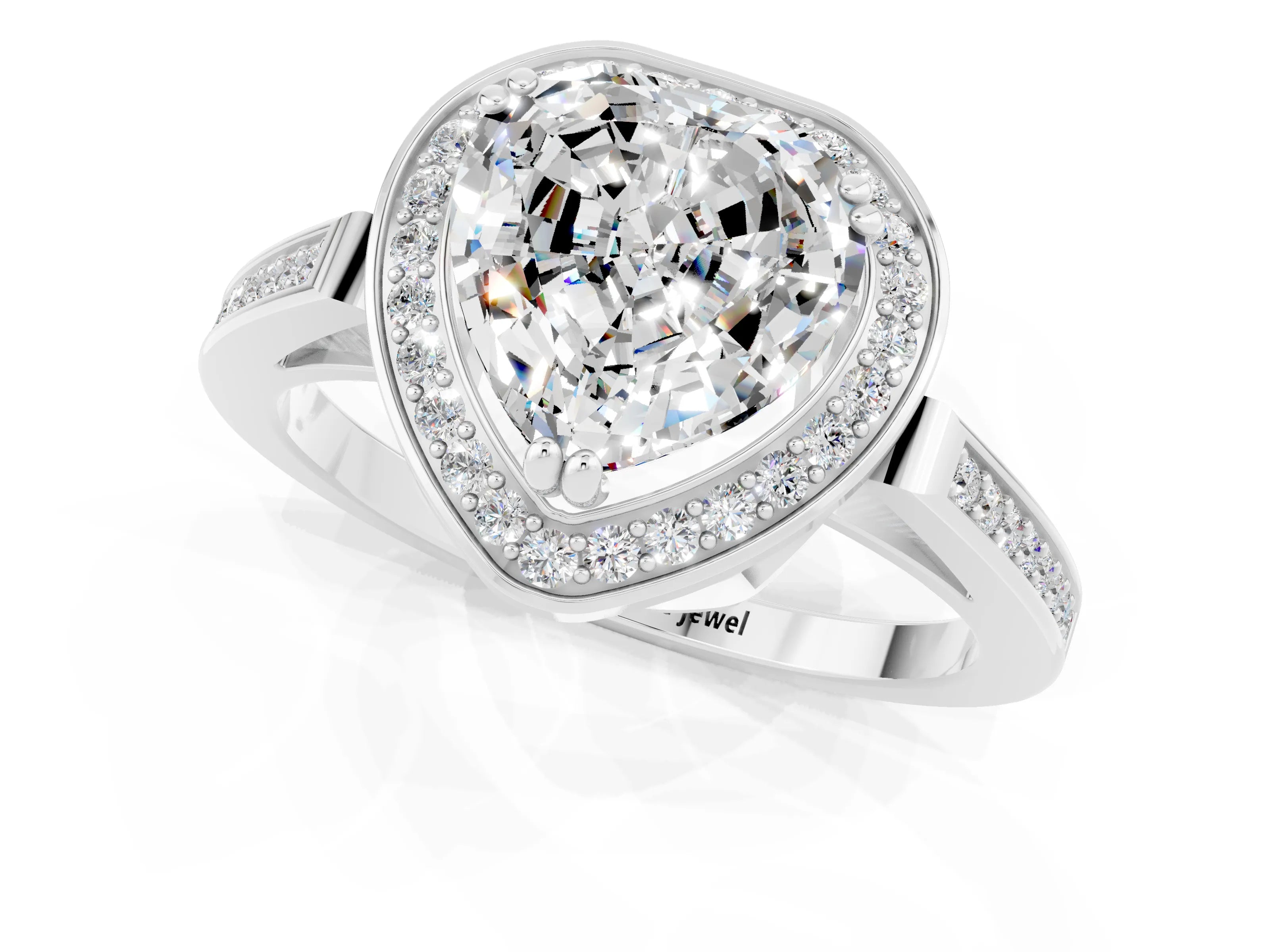White gold Heart Cut Moissanite Halo Ring with Split Shank and Four-Prong Setting_19