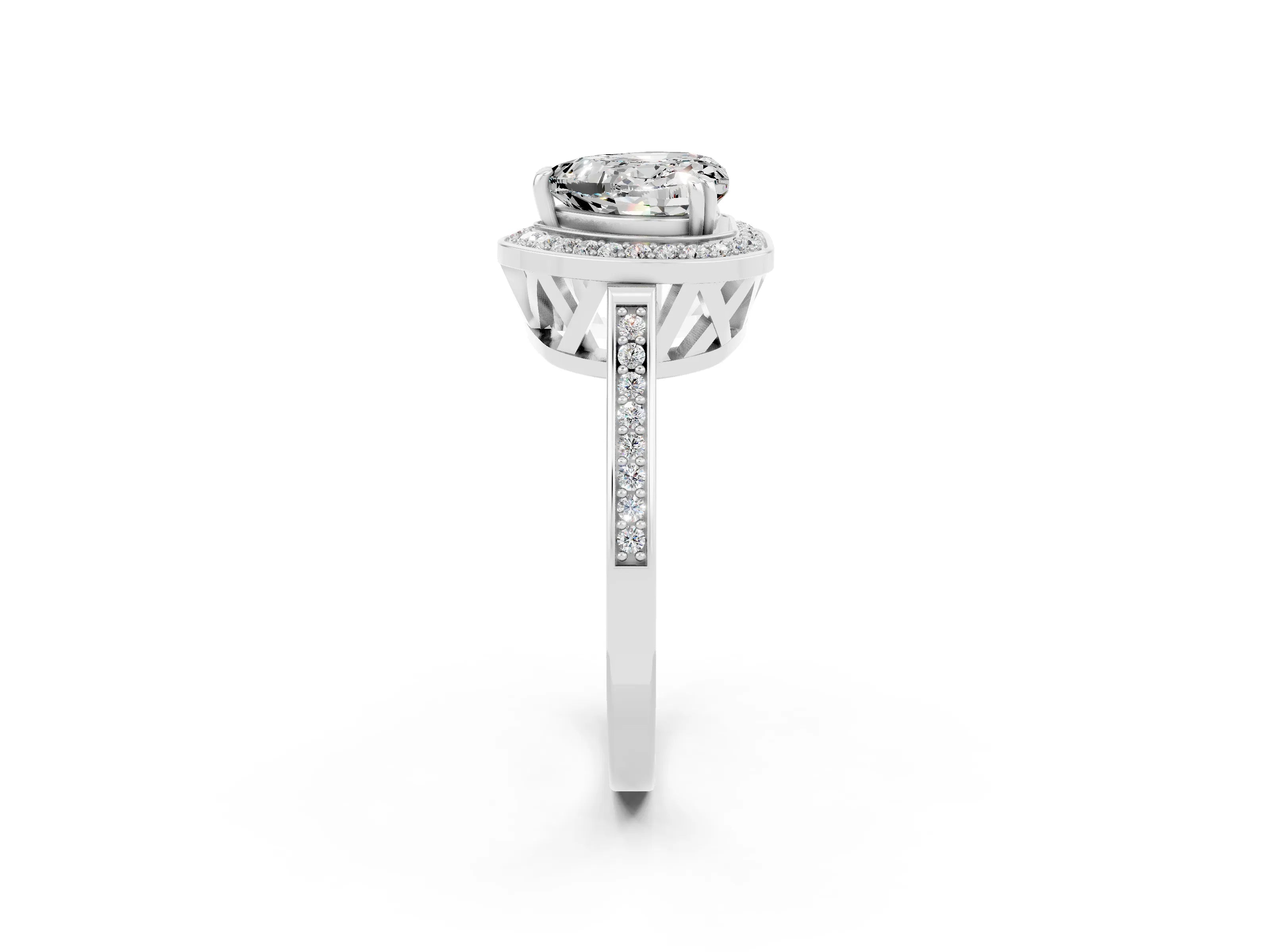 White gold Heart Cut Moissanite Halo Ring with Split Shank and Four-Prong Setting_2