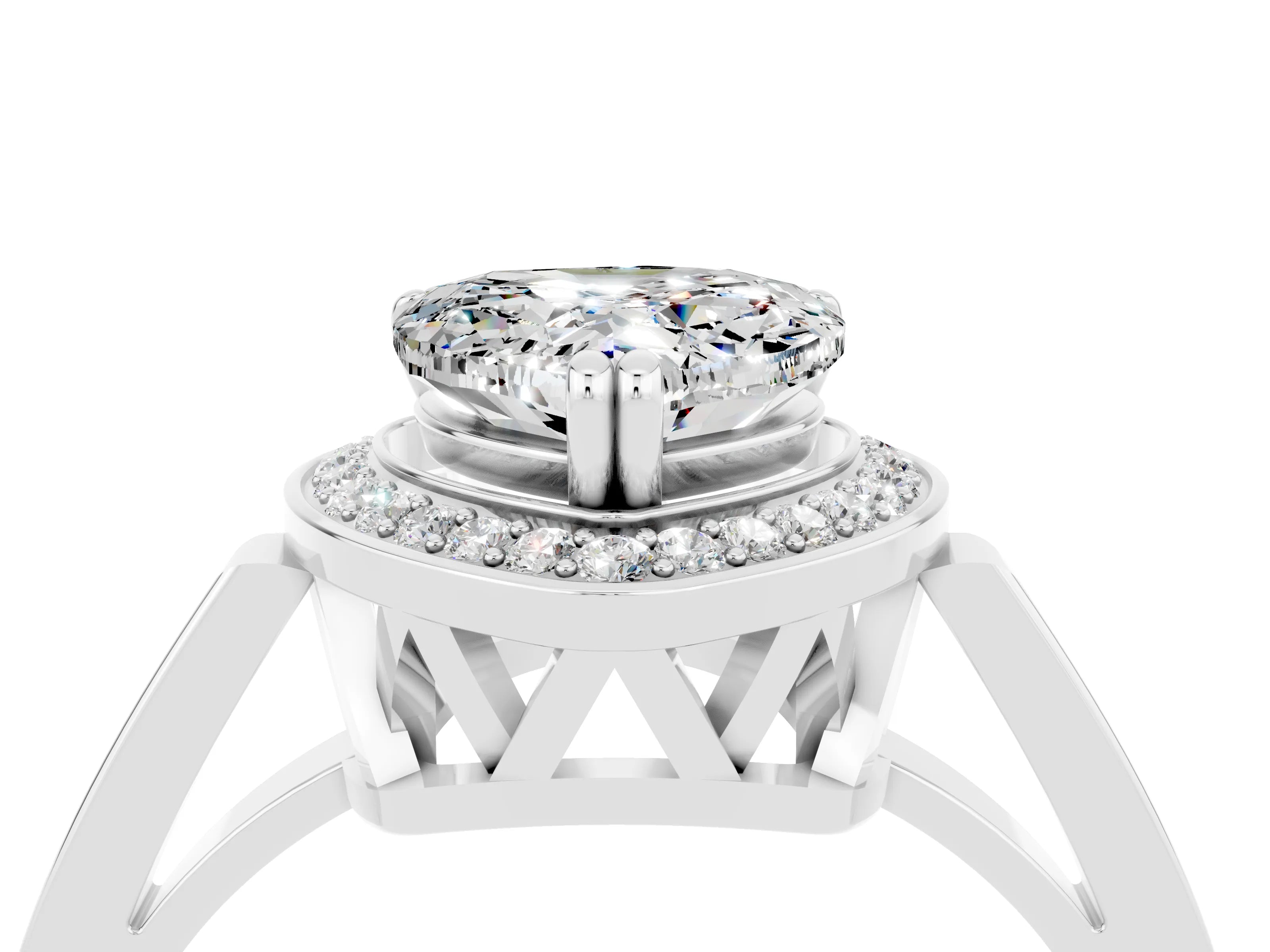 White gold Heart Cut Moissanite Halo Ring with Split Shank and Four-Prong Setting_22