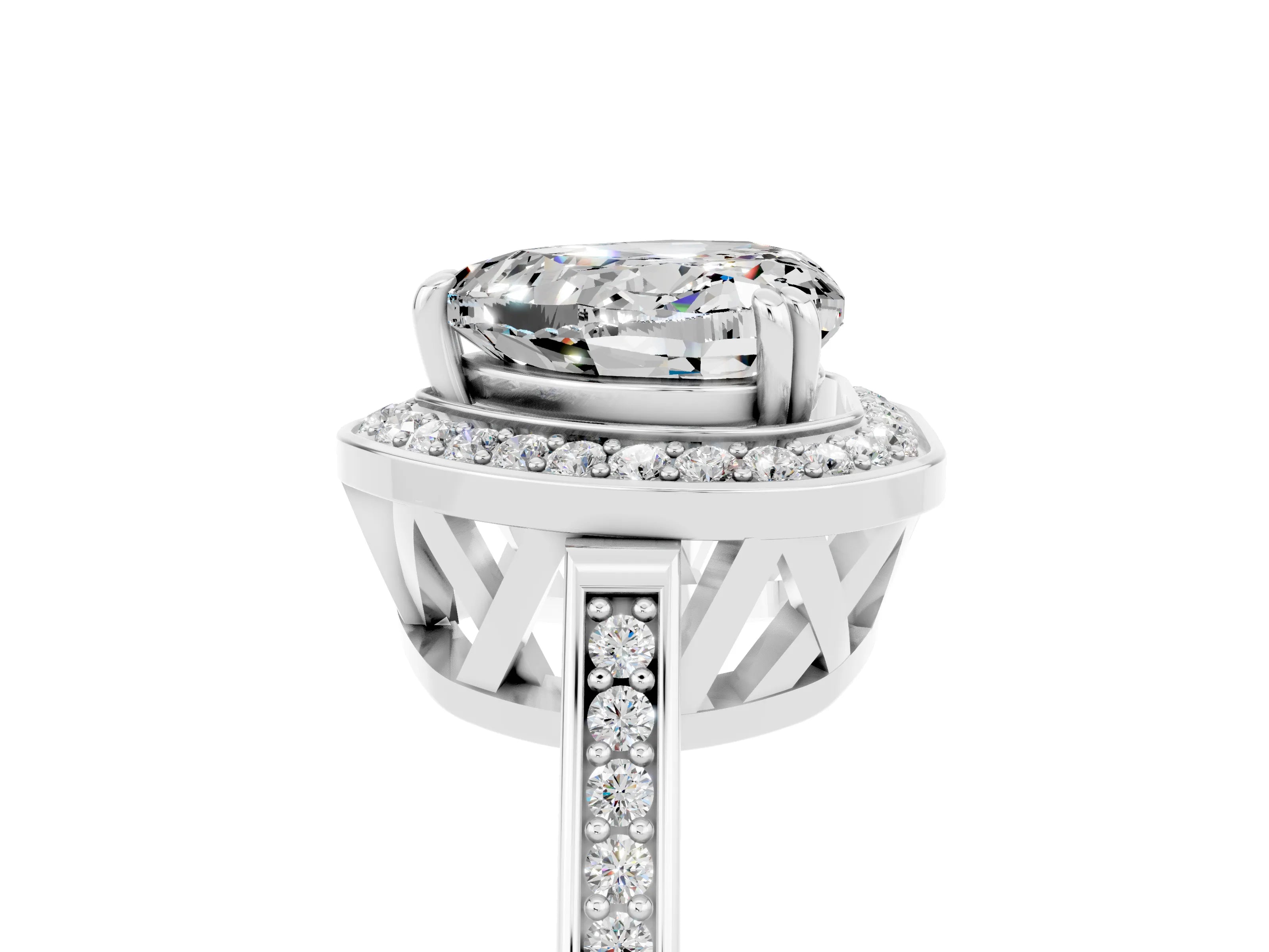 White gold Heart Cut Moissanite Halo Ring with Split Shank and Four-Prong Setting_23