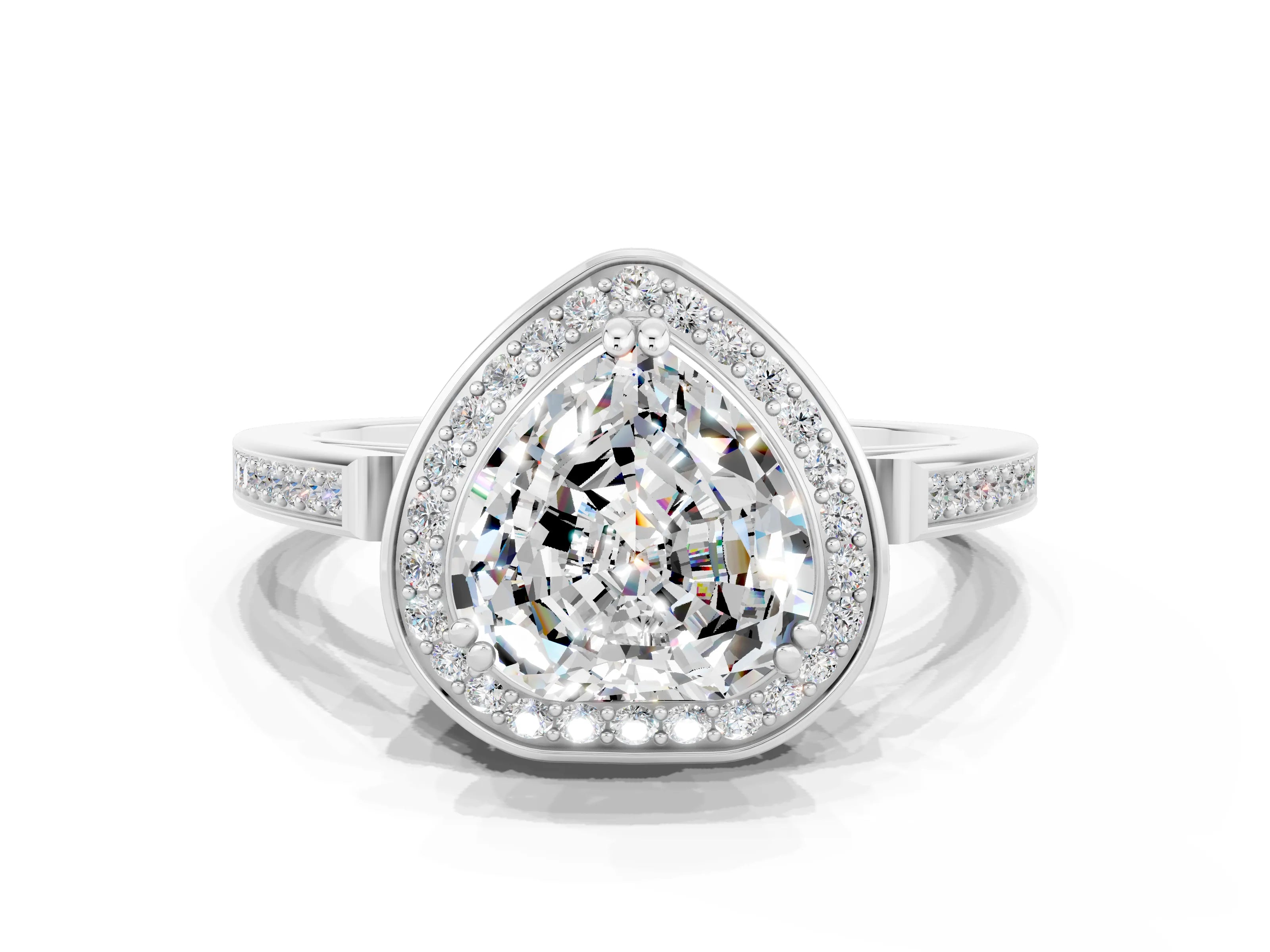 White gold Heart Cut Moissanite Halo Ring with Split Shank and Four-Prong Setting_23