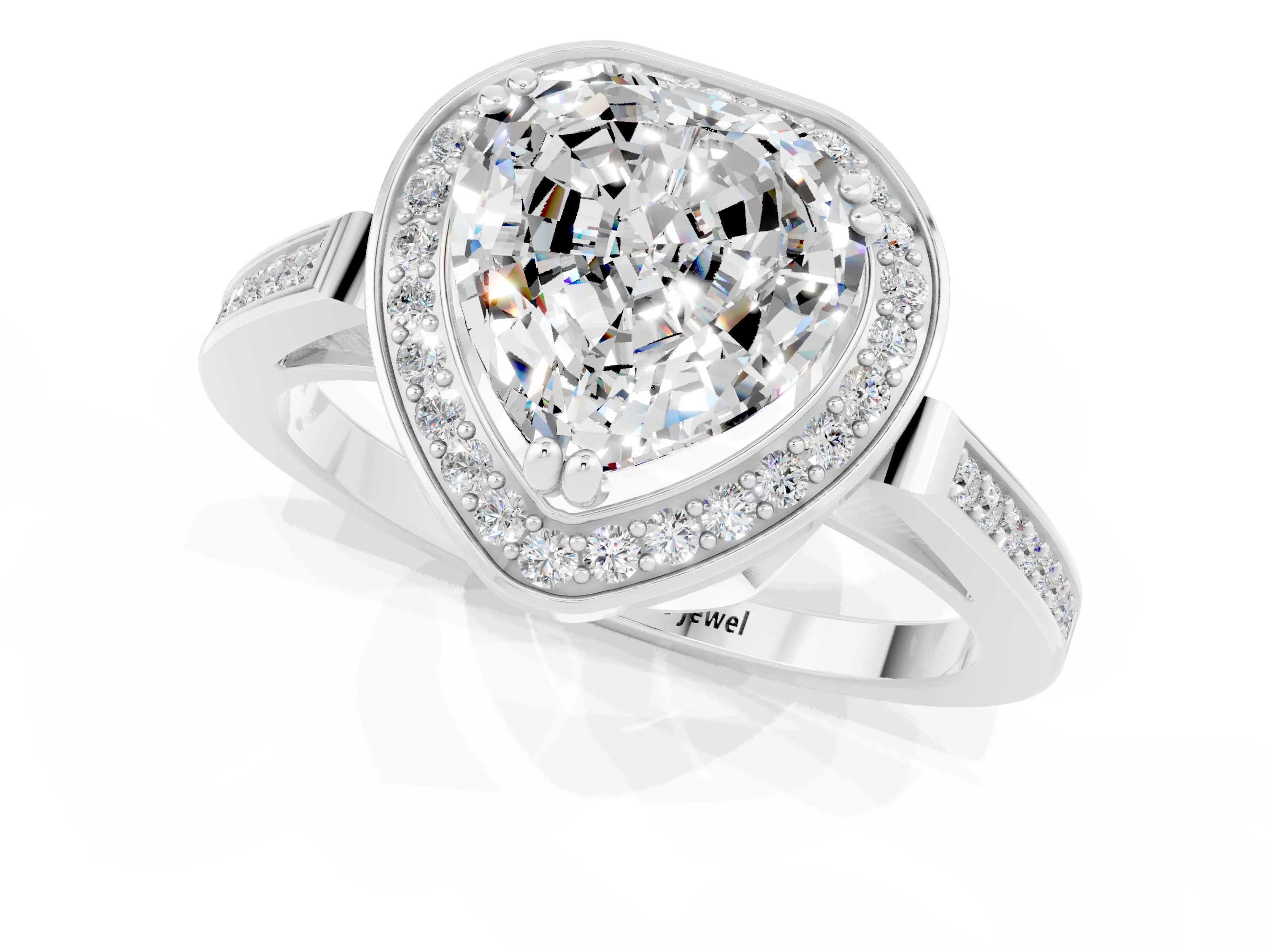 White gold Heart Cut Moissanite Halo Ring with Split Shank and Four-Prong Setting_24
