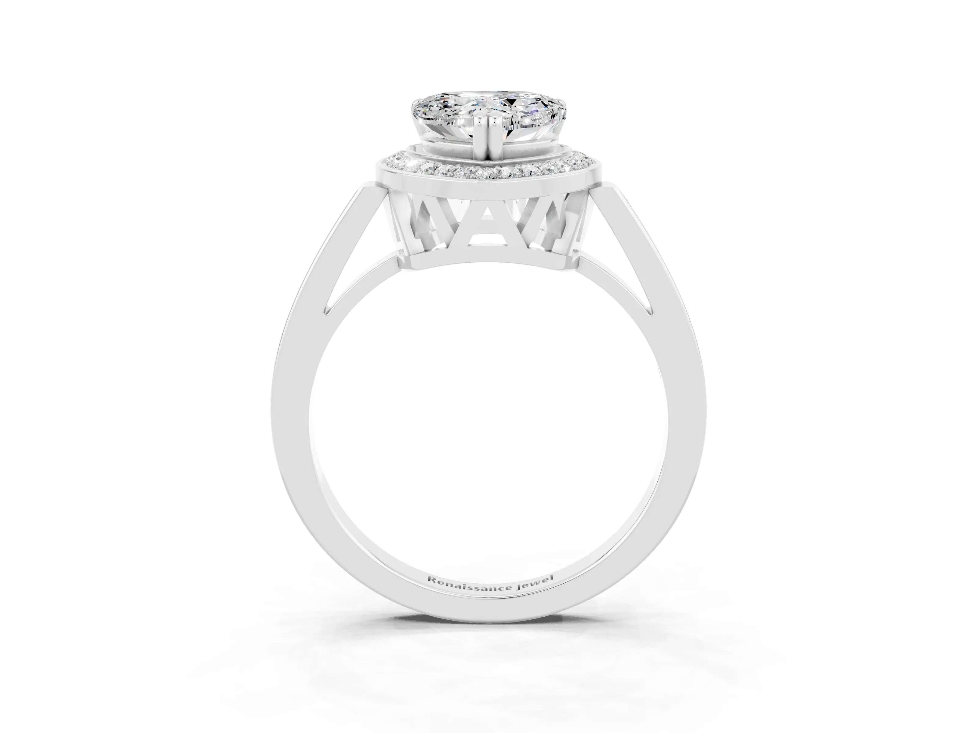 White gold Heart Cut Moissanite Halo Ring with Split Shank and Four-Prong Setting_26