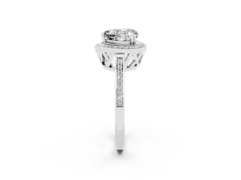 White gold Heart Cut Moissanite Halo Ring with Split Shank and Four-Prong Setting_2