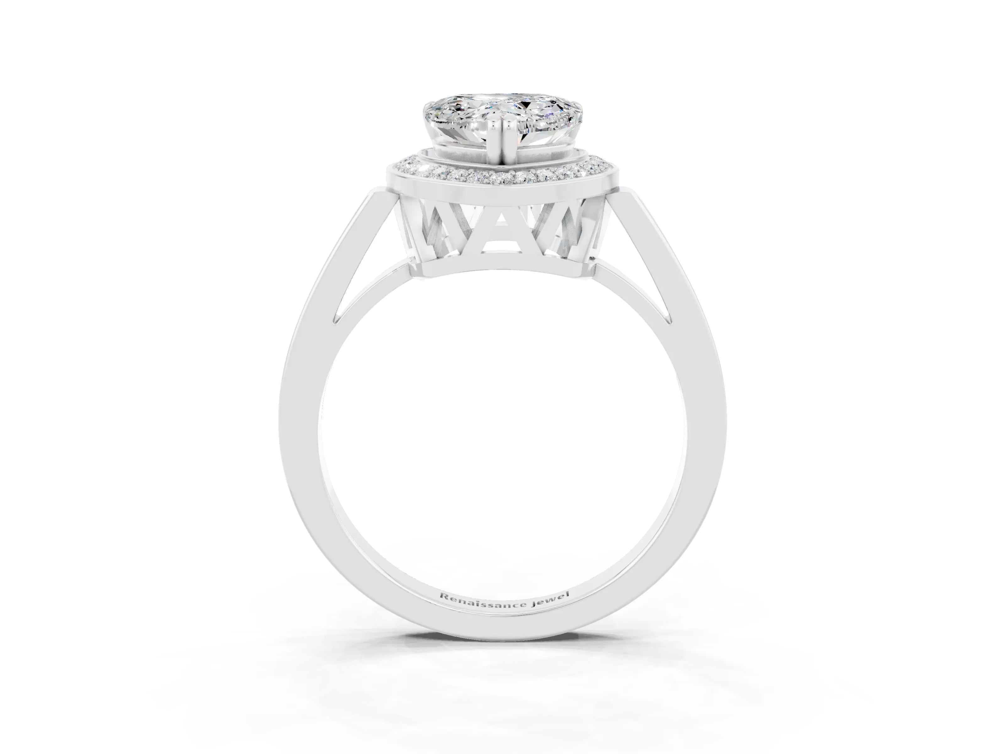 White gold Heart Cut Moissanite Halo Ring with Split Shank and Four-Prong Setting_9