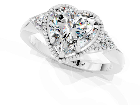 White gold Heart Cut Moissanite Halo Ring with Tapered Band and Four-Prong Setting_1