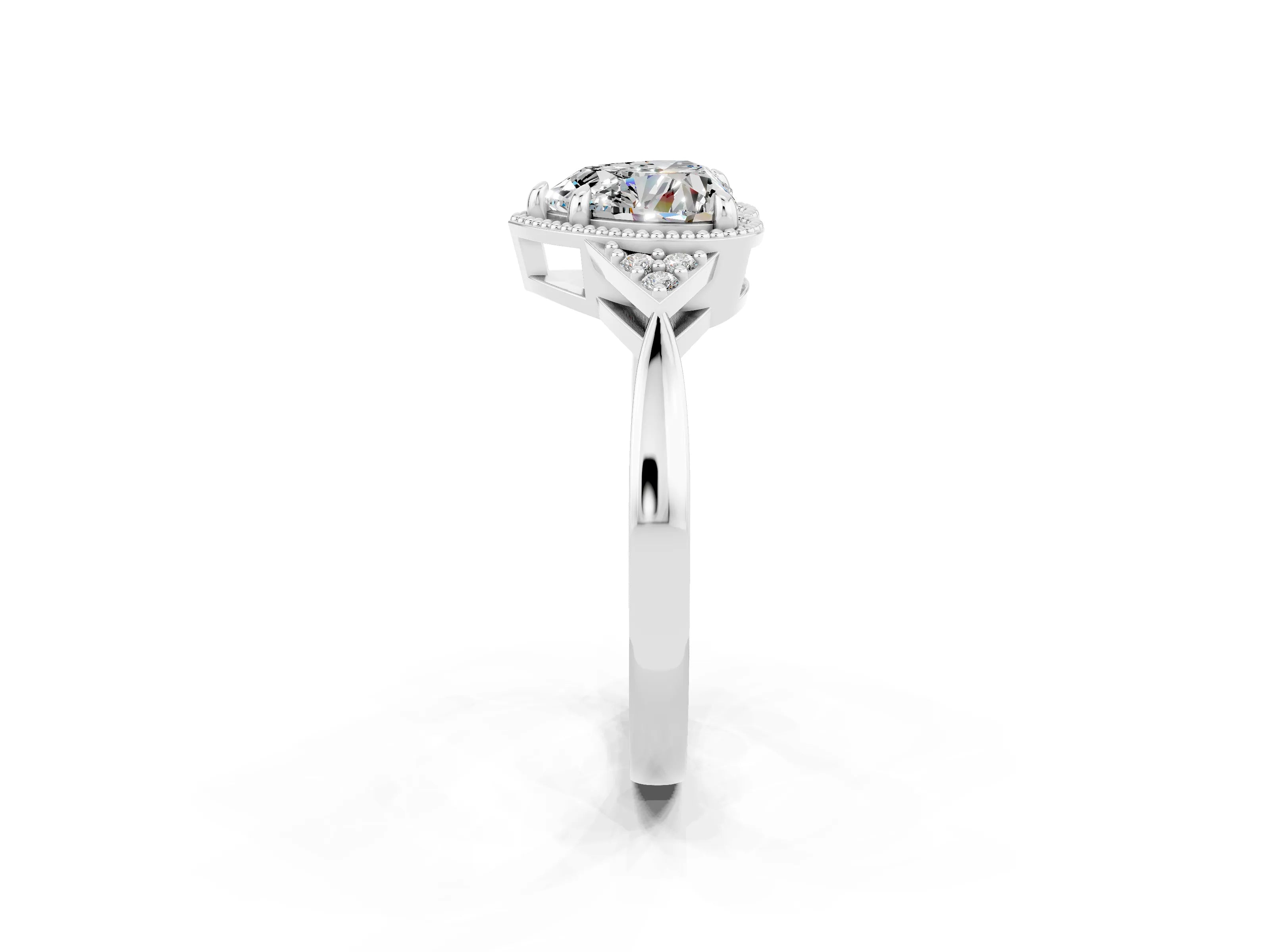 White gold Heart Cut Moissanite Halo Ring with Tapered Band and Four-Prong Setting_2
