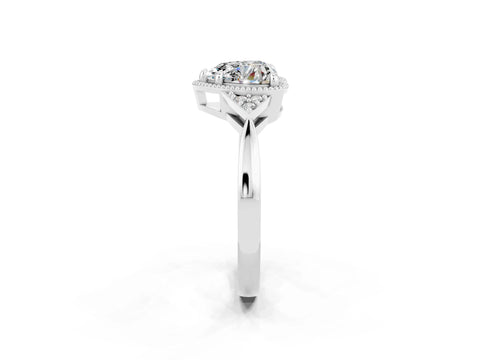 White gold Heart Cut Moissanite Halo Ring with Tapered Band and Four-Prong Setting_2