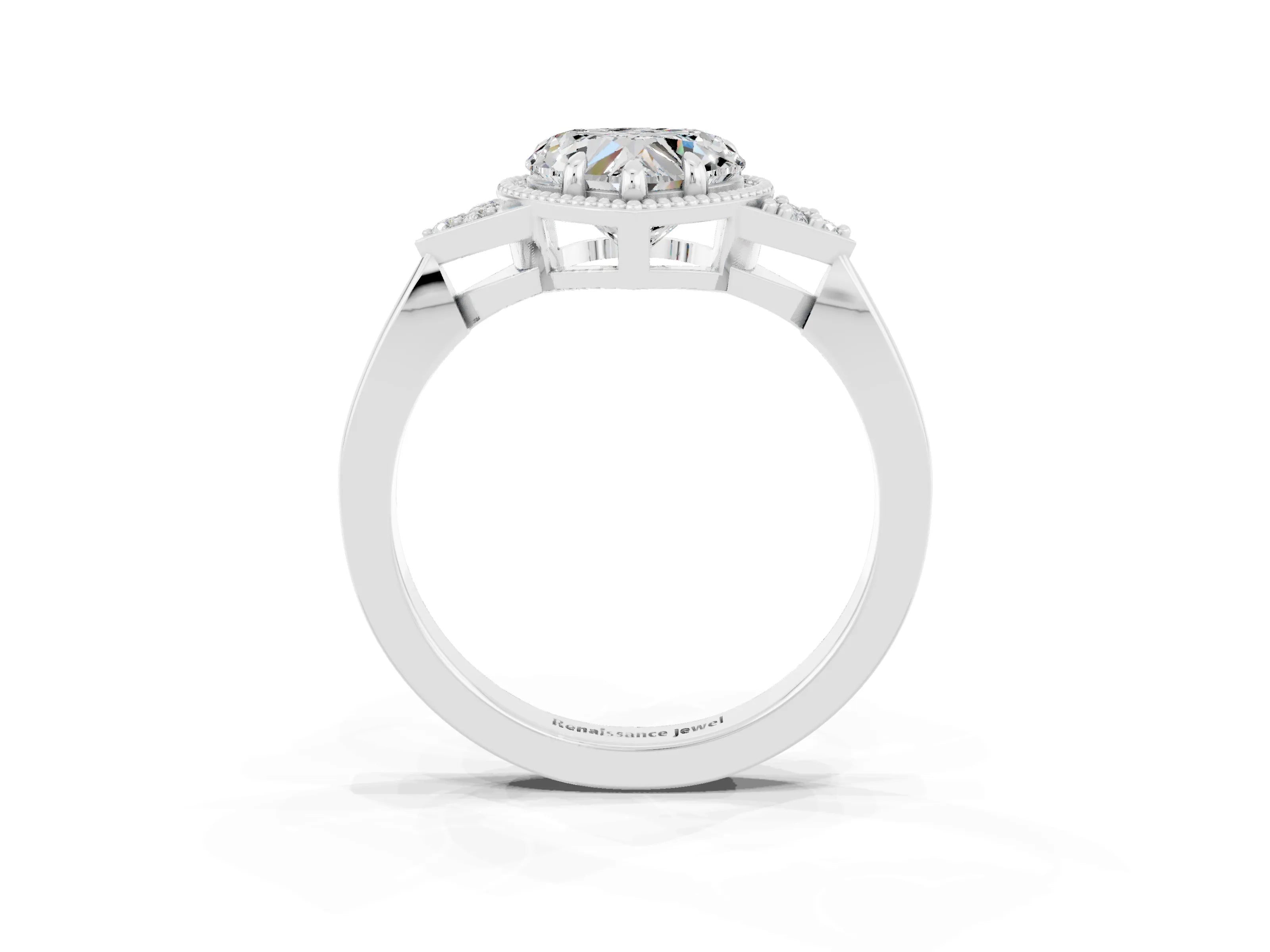 White gold Heart Cut Moissanite Halo Ring with Tapered Band and Four-Prong Setting_3