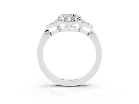 White gold Heart Cut Moissanite Halo Ring with Tapered Band and Four-Prong Setting_3