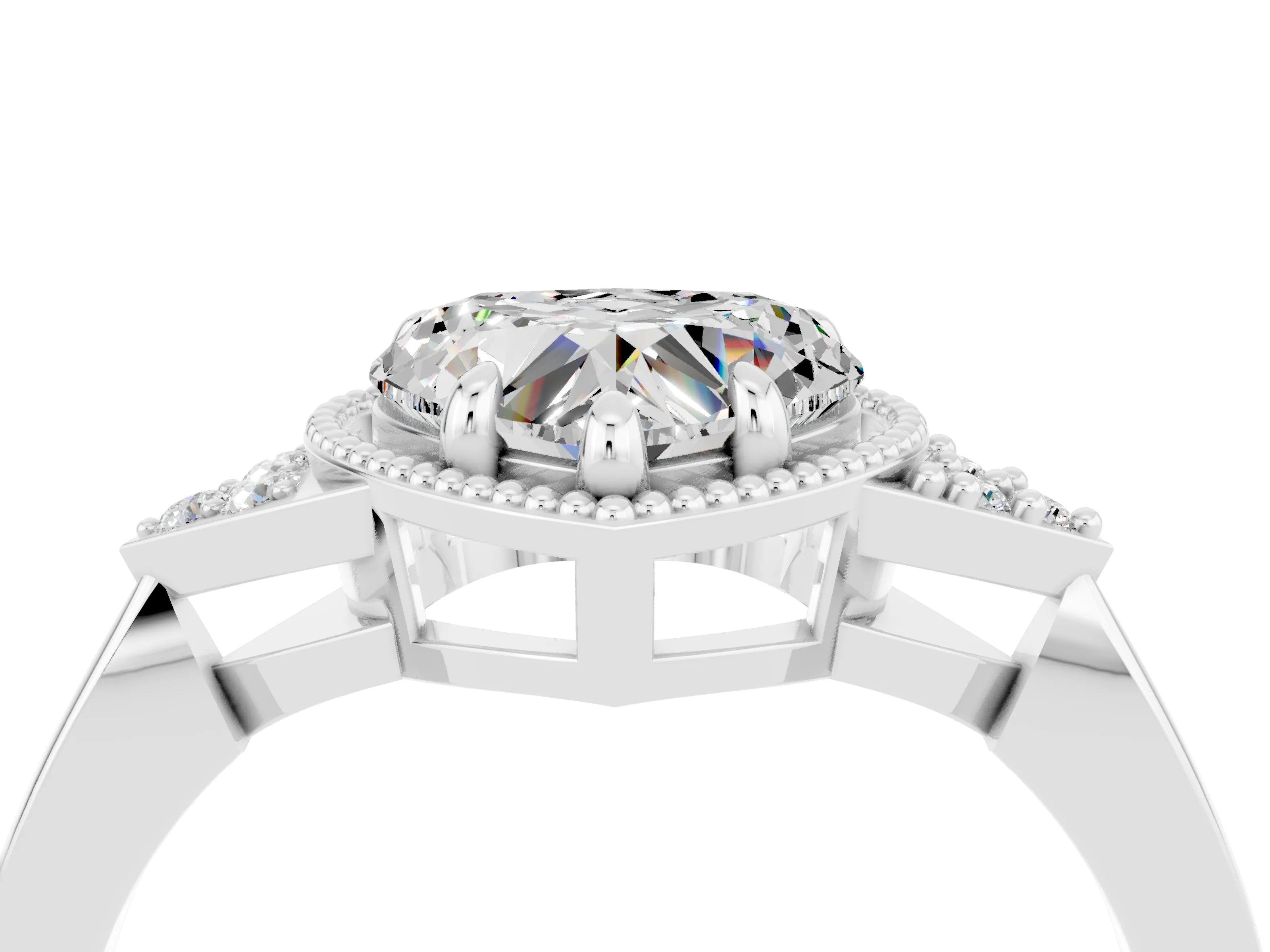 White gold Heart Cut Moissanite Halo Ring with Tapered Band and Four-Prong Setting_4
