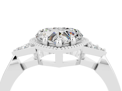 White gold Heart Cut Moissanite Halo Ring with Tapered Band and Four-Prong Setting_4