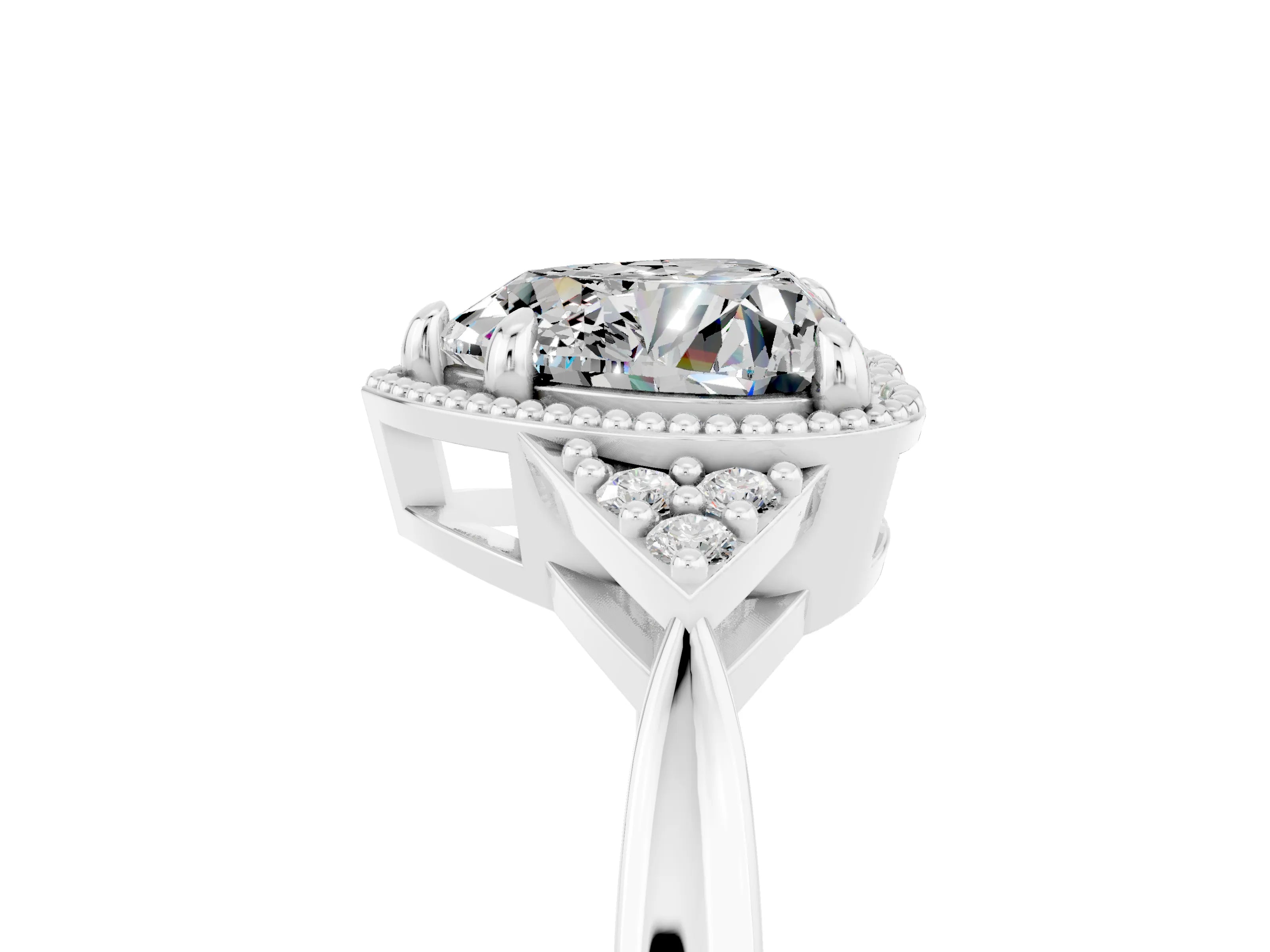 White gold Heart Cut Moissanite Halo Ring with Tapered Band and Four-Prong Setting_5
