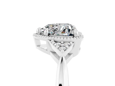White gold Heart Cut Moissanite Halo Ring with Tapered Band and Four-Prong Setting_5