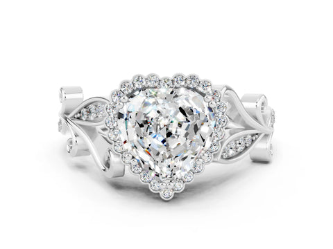 White gold Heart Cut Moissanite Halo Ring with Vintage Split Shank and Four-Prong Setting_24