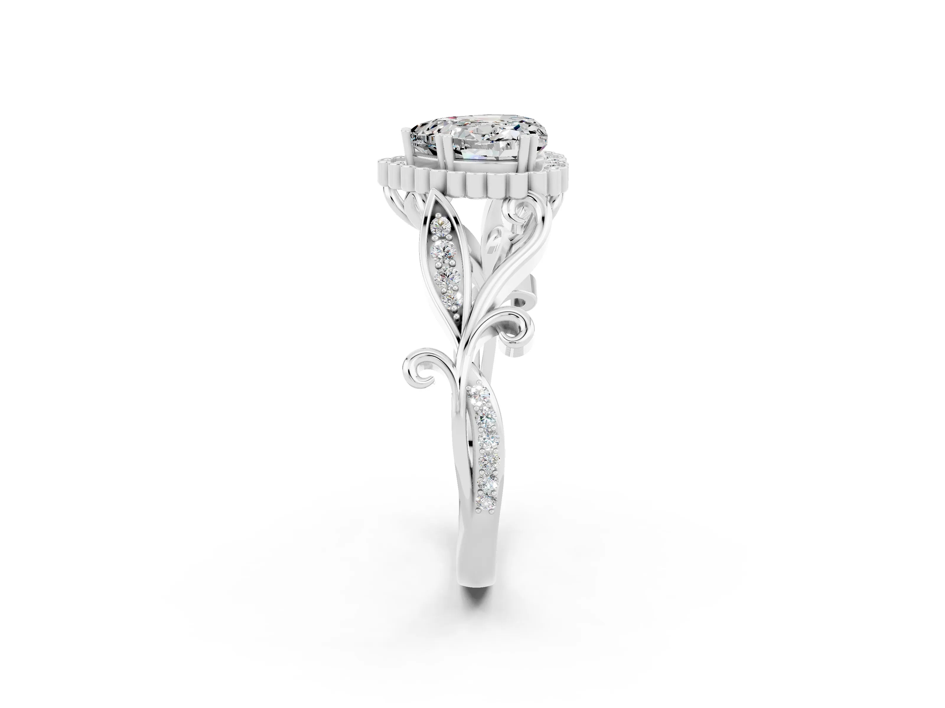 White gold Heart Cut Moissanite Halo Ring with Vintage Split Shank and Four-Prong Setting_26