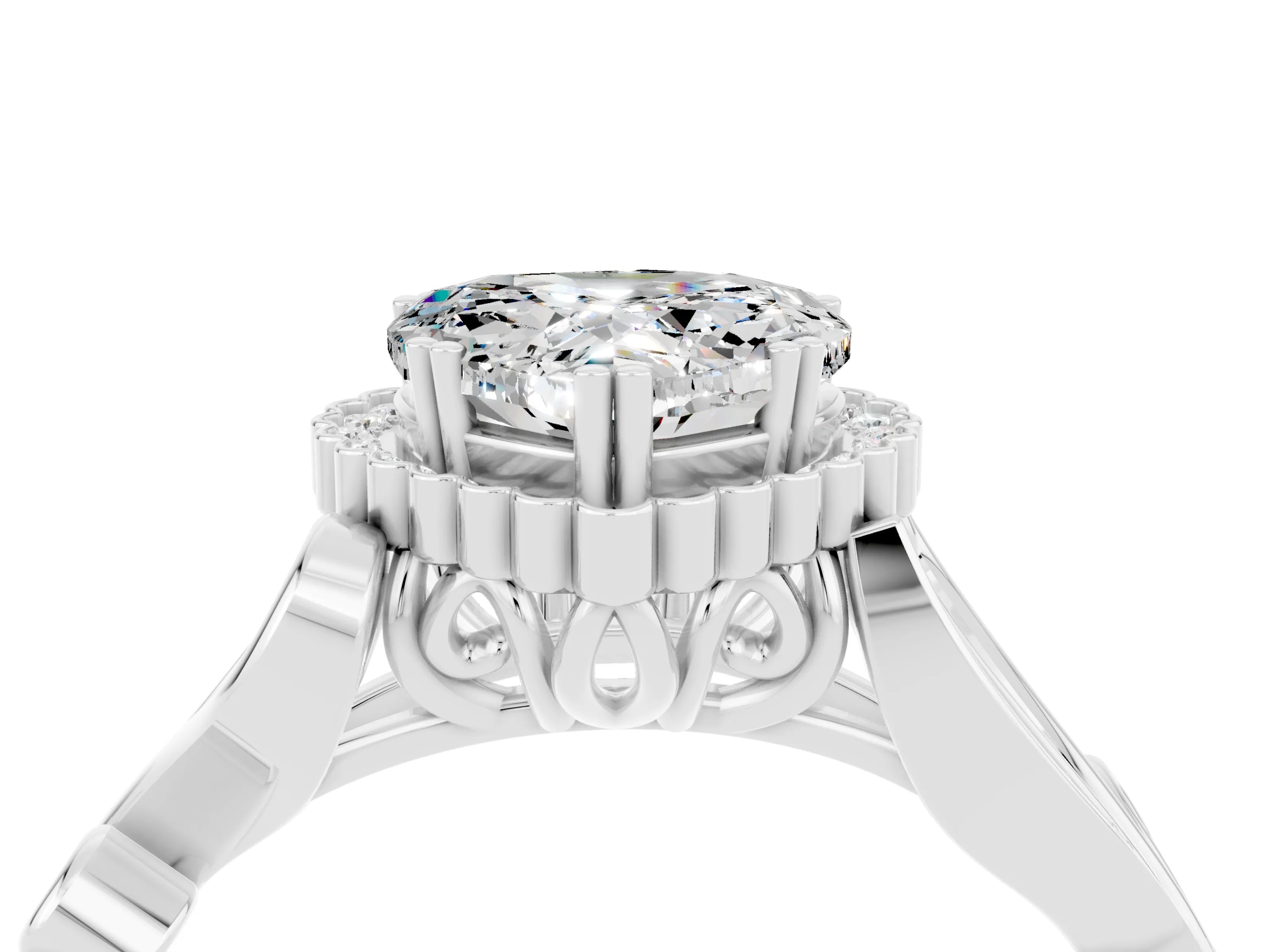 White gold Heart Cut Moissanite Halo Ring with Vintage Split Shank and Four-Prong Setting_28