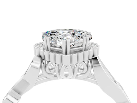 White gold Heart Cut Moissanite Halo Ring with Vintage Split Shank and Four-Prong Setting_28