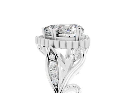 White gold Heart Cut Moissanite Halo Ring with Vintage Split Shank and Four-Prong Setting_29
