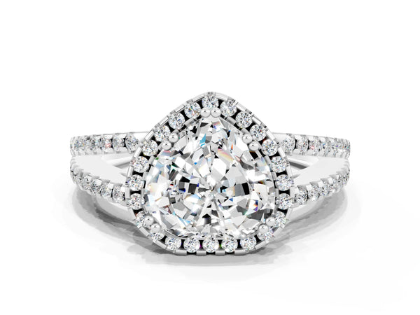 Platinum Heart Cut Moissanite Halo Split Shank Engagement Ring